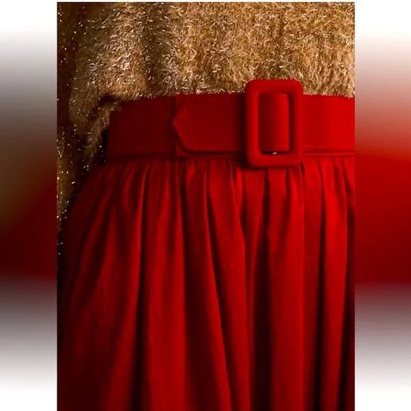 NWT Anthropologie Maeve Belted Maxi Red A-Line Skirt - Picture 5 of 8